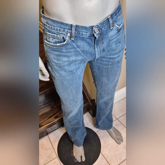 7 For All Mankind Men's Light Blue Bootcut Jeans - Picture 9 of 11